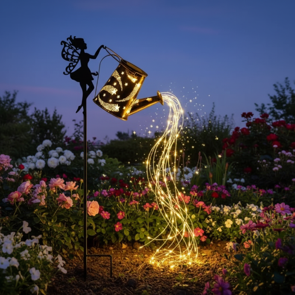 Fée Solaire avec Arrosoir Lumineux - Décoration de Jardin LED