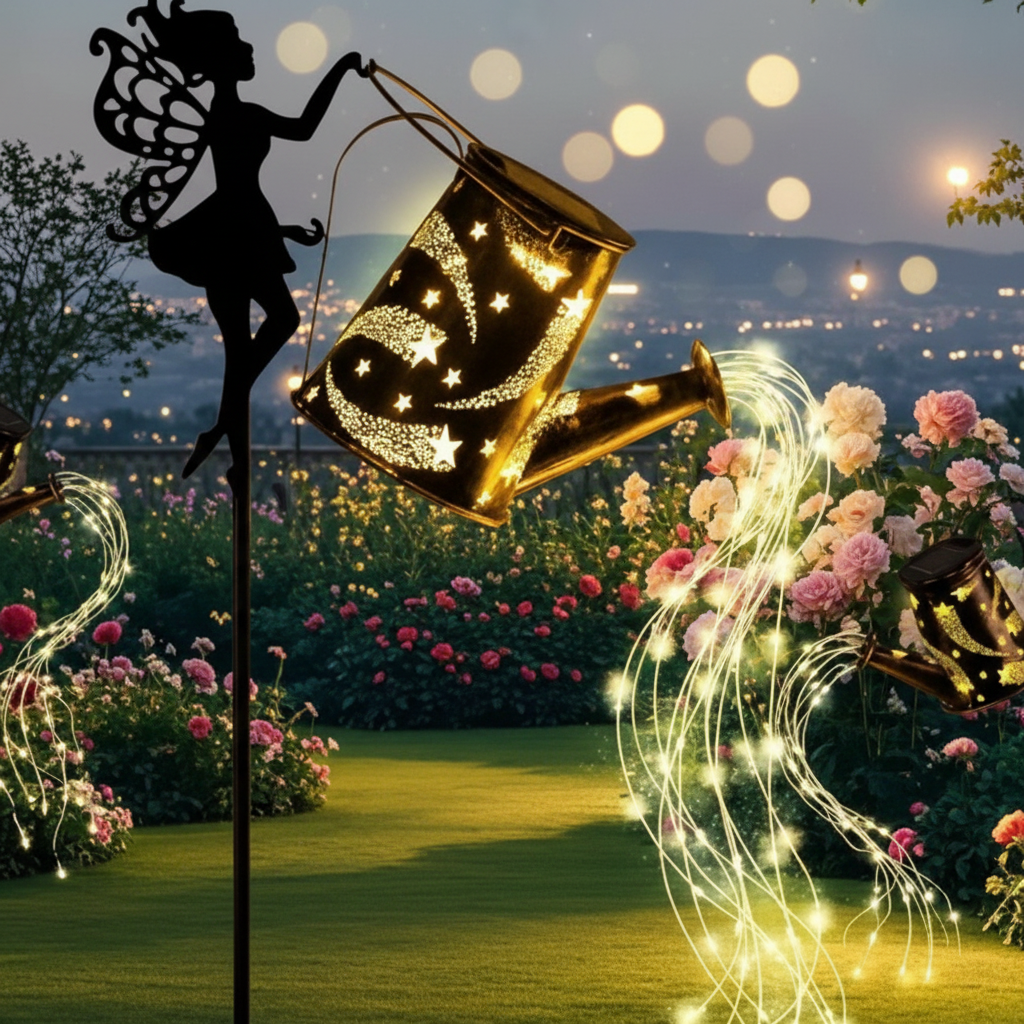 Fée Solaire avec Arrosoir Lumineux - Décoration de Jardin LED