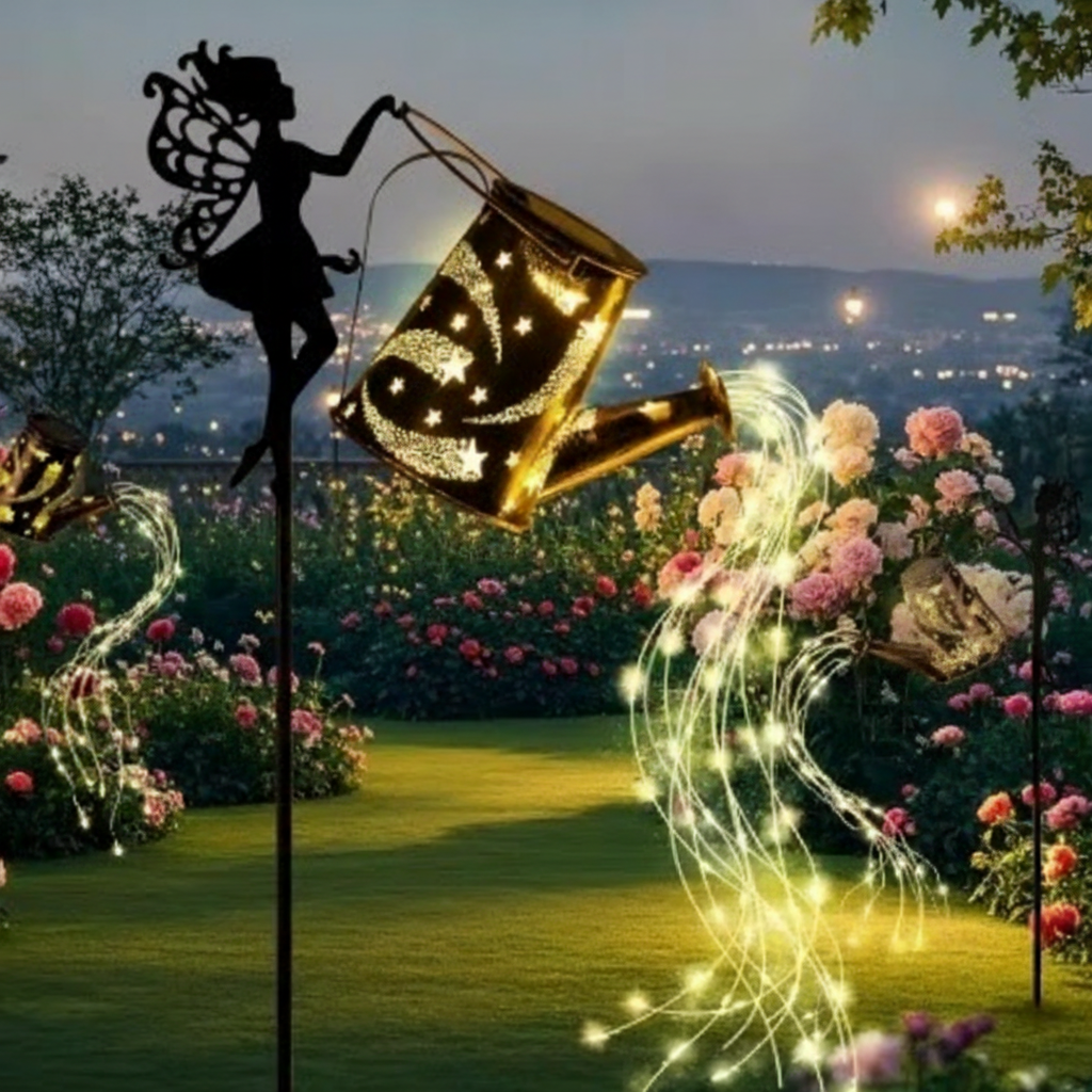 Fée Solaire avec Arrosoir Lumineux - Décoration de Jardin LED