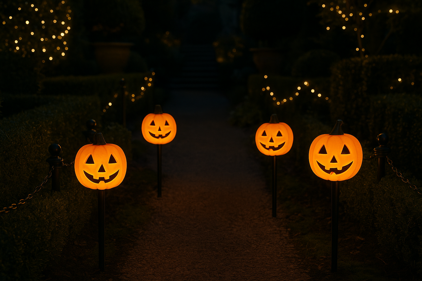 Lampes citrouilles classiques dans allée française