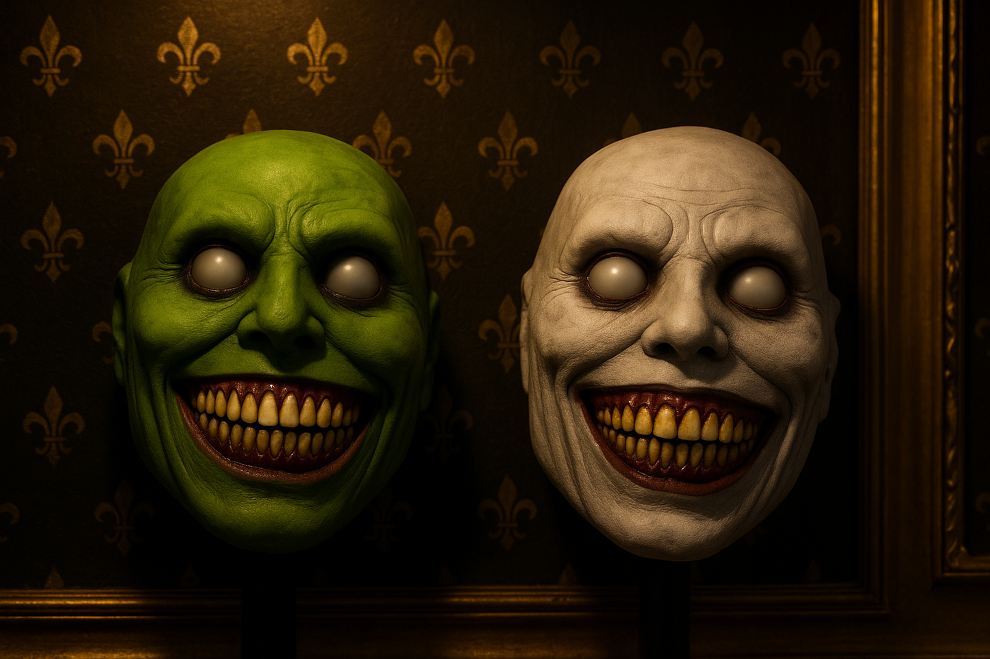 Les deux masques dans décor français noir et or