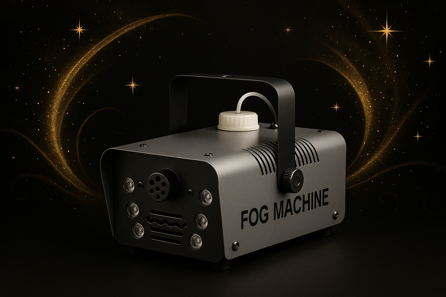 Machine à brouillard avec fond noir et or