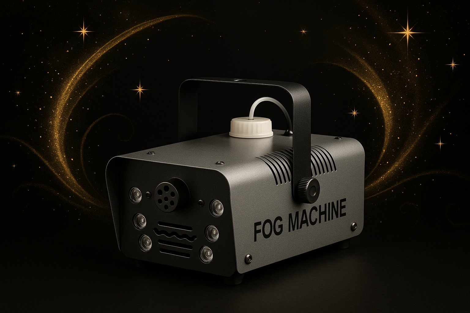 Machine à brouillard avec fond noir et or