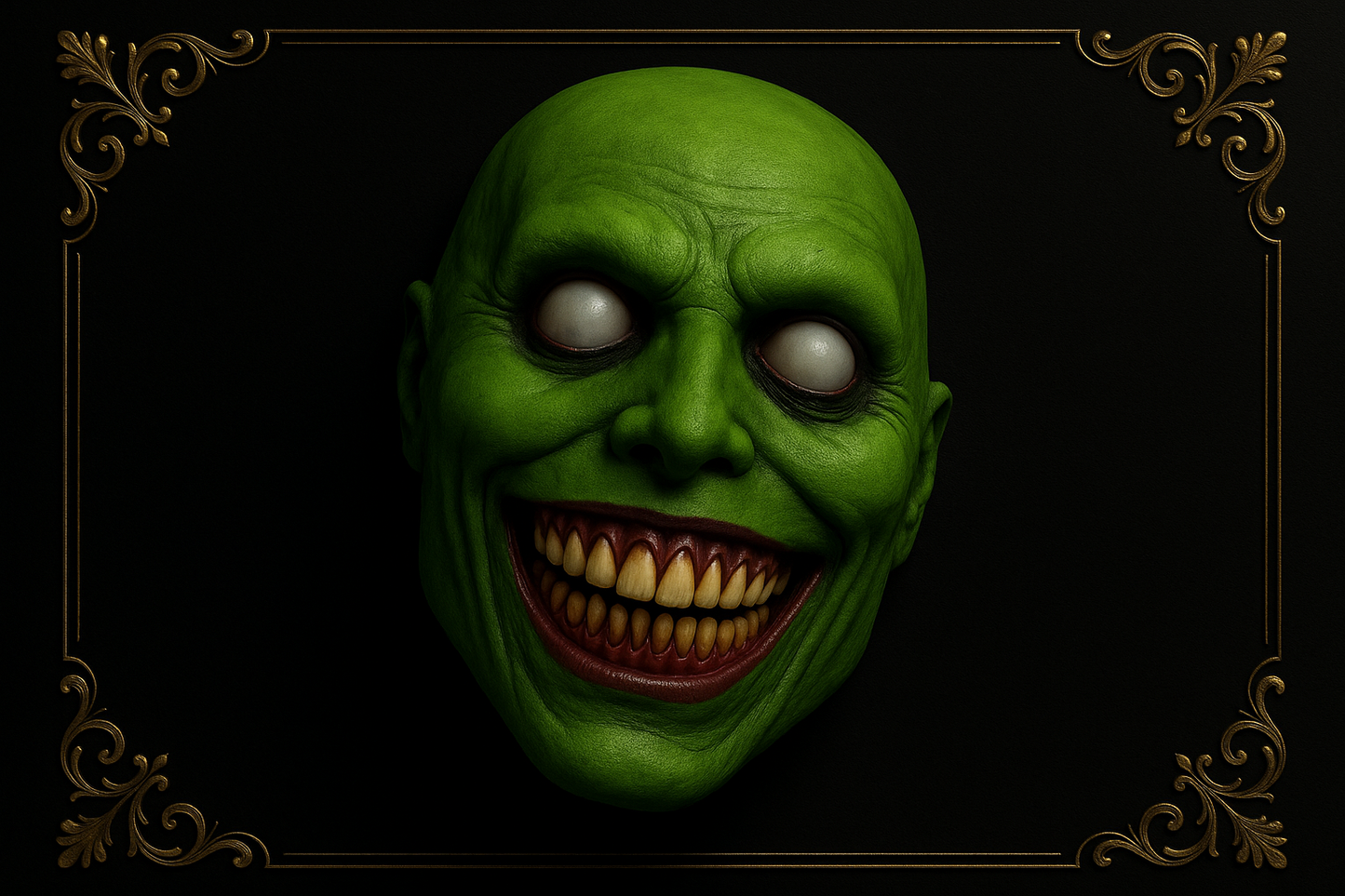 Masque Halloween vert sur fond noir sans texte