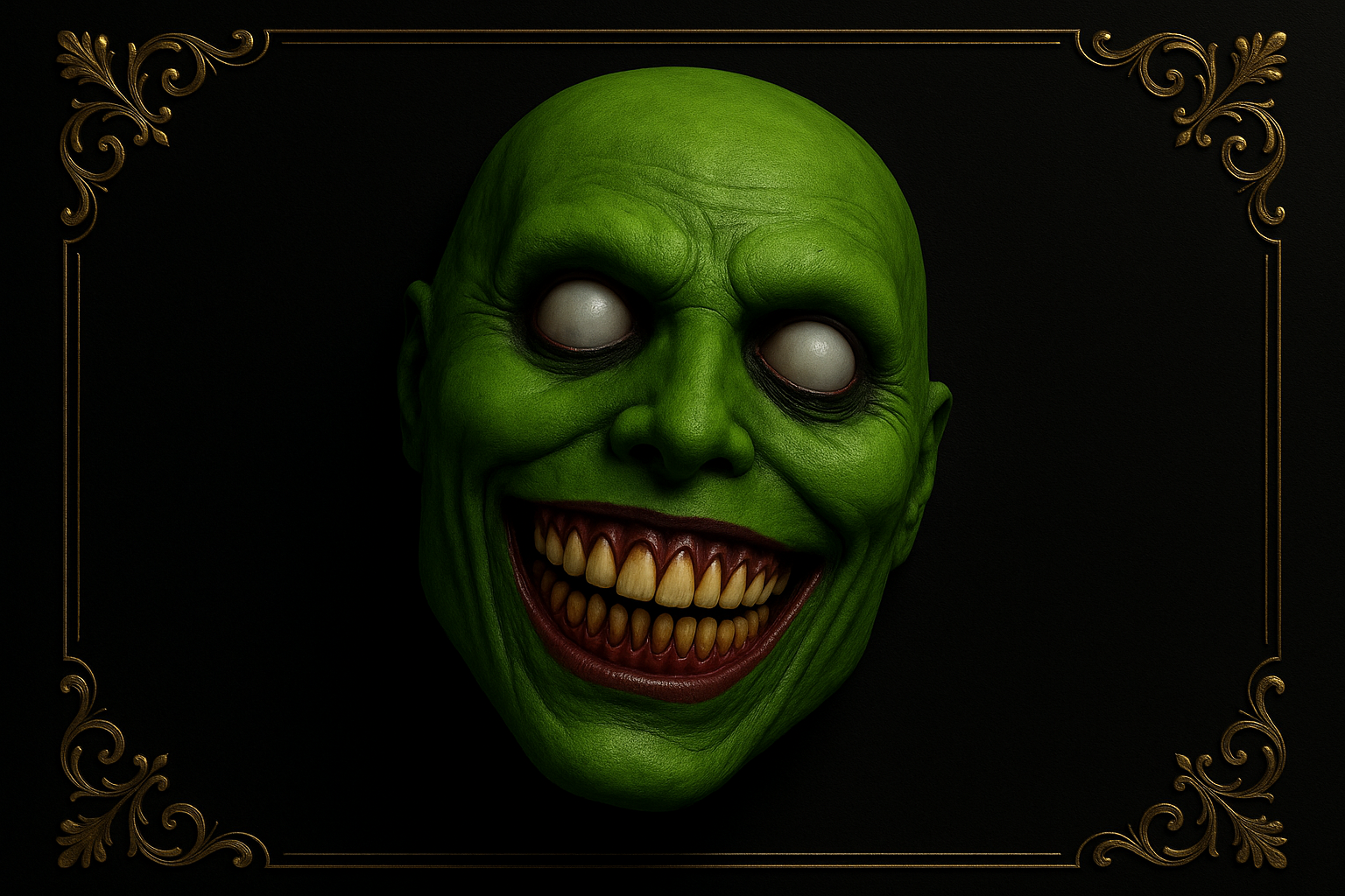 Masque Halloween vert sur fond noir sans texte