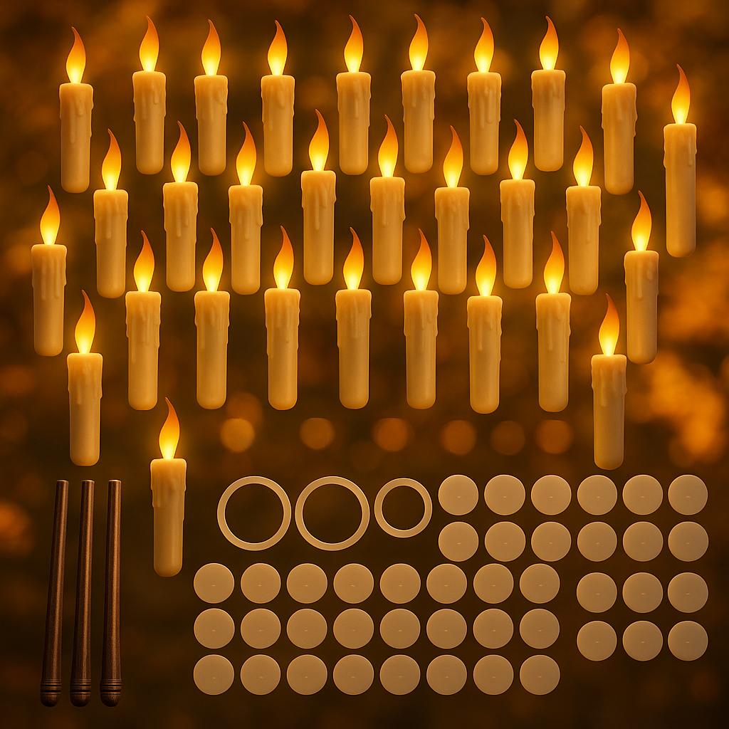Bougies LED Flottantes Magiques avec Baguette Télécommande - Set Halloween