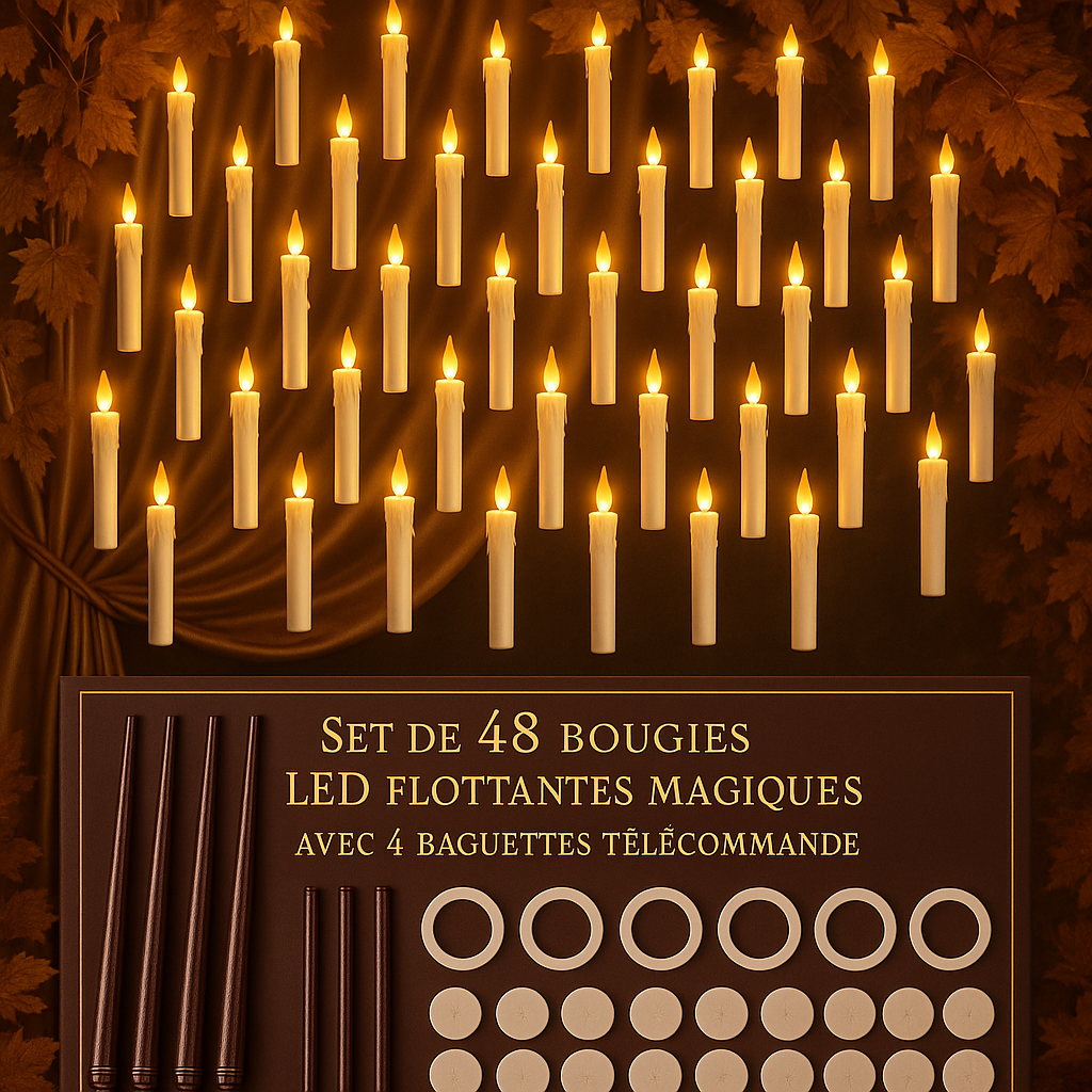 Bougies LED Flottantes Magiques avec Baguette Télécommande - Set Halloween