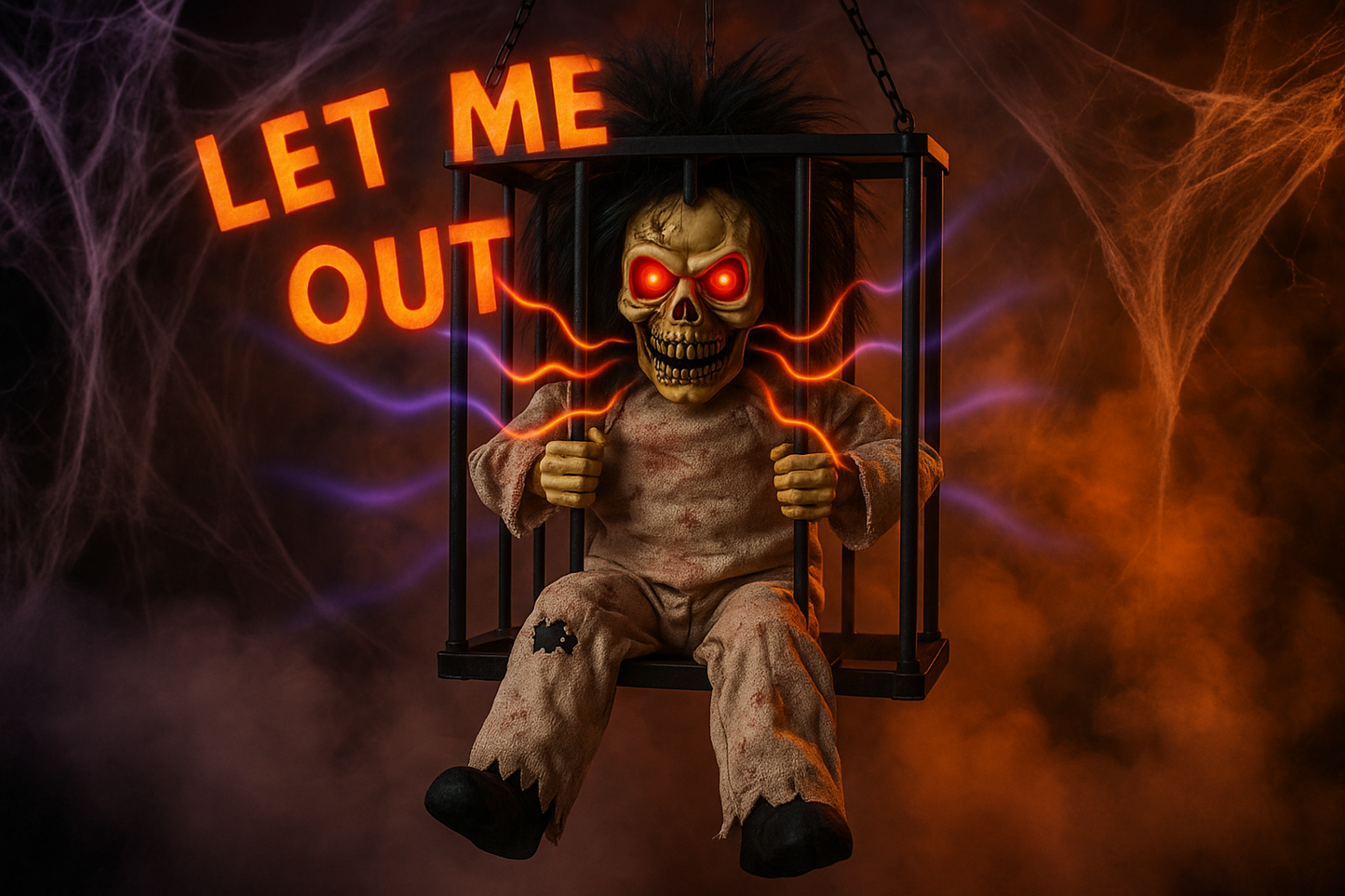 Squelette Enfant en Cage - Décor Halloween avec Effets Sonores